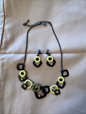 Statement Black and Yellow Geometric Necklace & Earring Set
